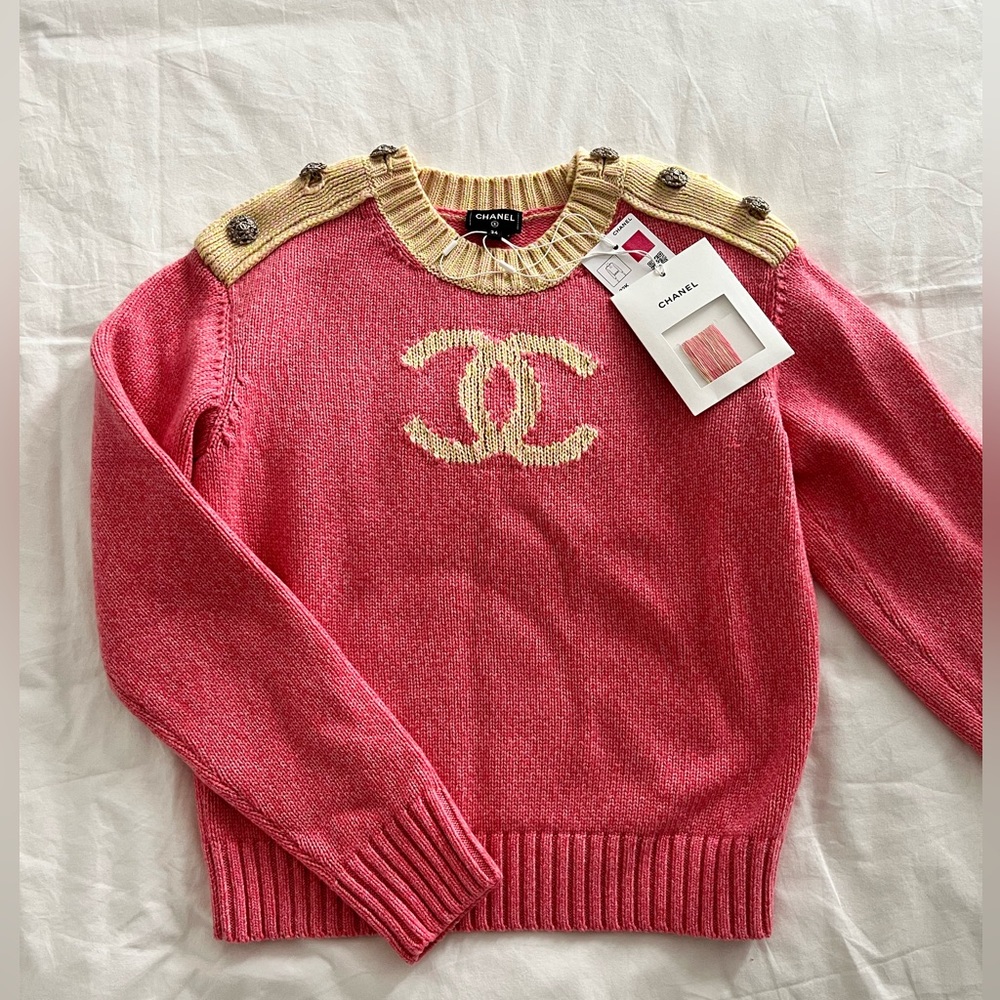 Chanel Pink & Beige Cashmere Sweater